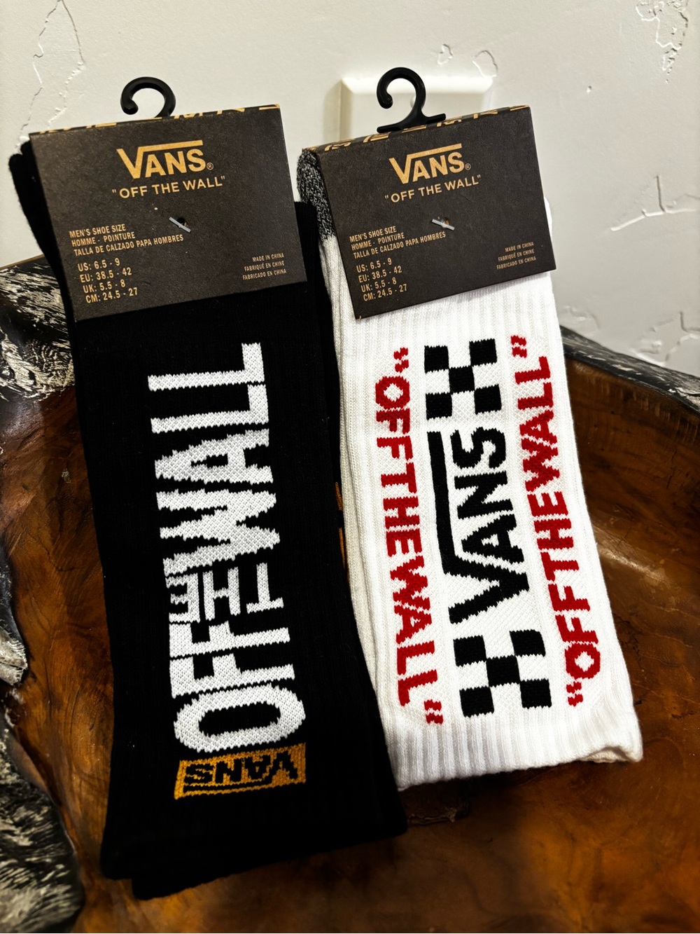 Vans 'Off The Wall' Crew Socks - Black & White 2 pair